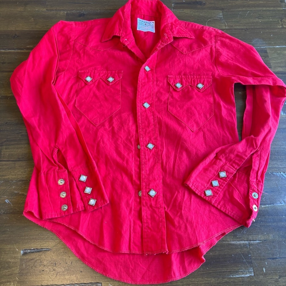 Vintage kids western snap button down shirt Made in Japan Red